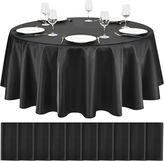 YMHPRIDE 10 Packs Satin Tablecloth 120 inch Black Round Tablecloths, Overlay Satin Table Cover Bright Silk Tablecloth Smooth Fabric Table Decoration for Wedding Party Banquet Events