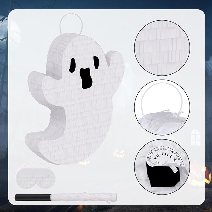 Ghost Pinata Halloween Pinata with Stick and Blindfold Holidays Decorations for Halloween Party Supplies Kids Birthday Game Parties Ghost Themed Decor