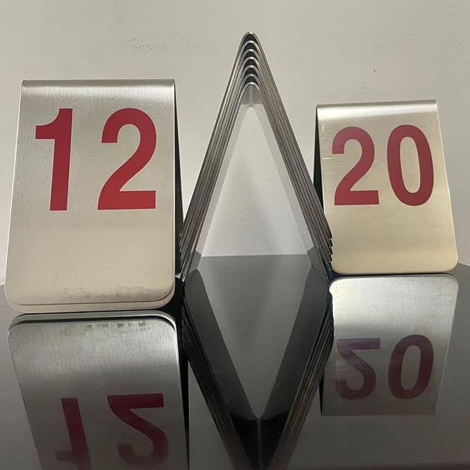 Metal Place Cards Stackable Tent Style Table Numbers,Place Card Holders for TRPG Wedding Party Restaurants Cafes Bars Gatherings Meeting Room Board Games (Red, Large 11-20) - Image 2
