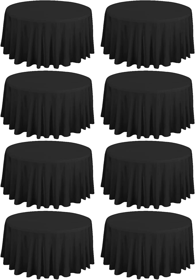 fani 8 Packs Black Round Tablecloth - 120 Inch, Polyester | Table Cloth for Round Tables, Washable Fabric, TableCovers for Wedding, Party, Banquet, Dining Tables, Camping by fani