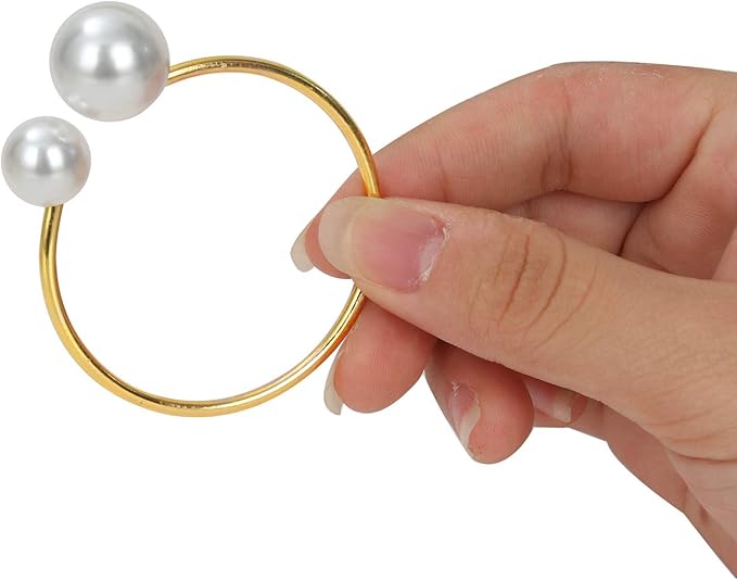 KPOSIYA Pearl Napkin Rings - Set of 20 Gold Napkin Holder Table Napkin Buckles for Dinning Table Setting Christmas Wedding Party Supplies (Pearl-Gold 20)