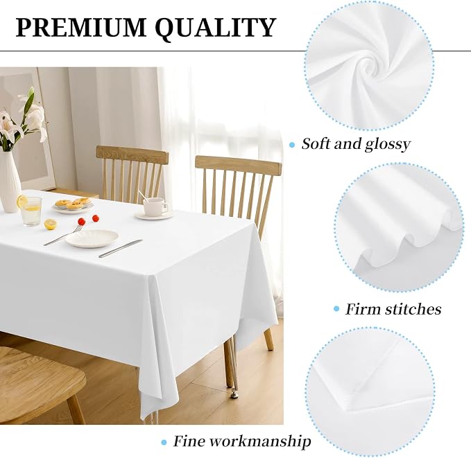 12 Pack White Tablecloths for 8ft Tables-60 x 126 Inch | Polyester Table Cover, Stain and Wrinkle Resistant Washable Fabric Table Cloth, Perfect for Wedding Banquet Parties - Image 3