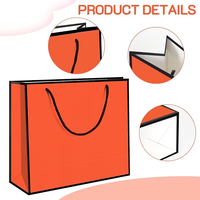 50 Pack Gift Bag with Bow Ribbon Horizontal Paper Gift Bags Bulk for Women Men, Birthday Wedding Bridesmaid Party Favor Shopping Retail Gift Sacks (Orange, 12.6x4.3x10.5 Inch (Pack of 50)) - Image 3