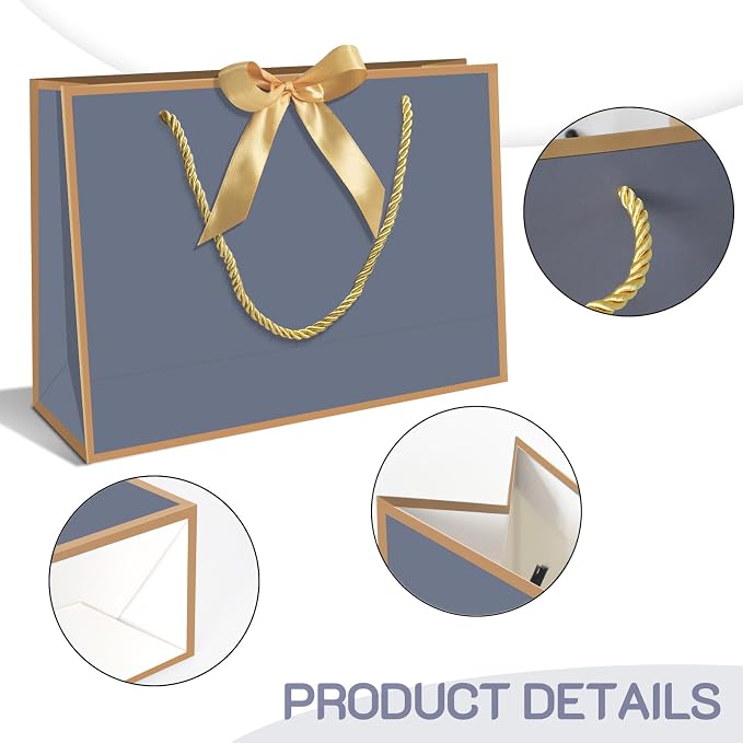5 | 12 | 25 | 50 Pack Gift Bag with Bow Ribbon Horizontal Paper Gift Bags Bulk for Women Men,with Handles for Birthday Wedding Bridesmaid Party Favor Shopping Retail Gift Sacks (Navy, 11x4x8 Inch (Pack of 5)) - Image 3