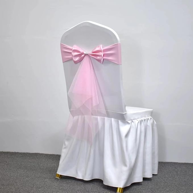 Polyester Stretch Chair Sashes Bands Organza Chair Sash Bows Spandex Bows for Party Birthday Hotel Romantic Wedding Banquets Decoration (Pink 20 PCS) - Image 5