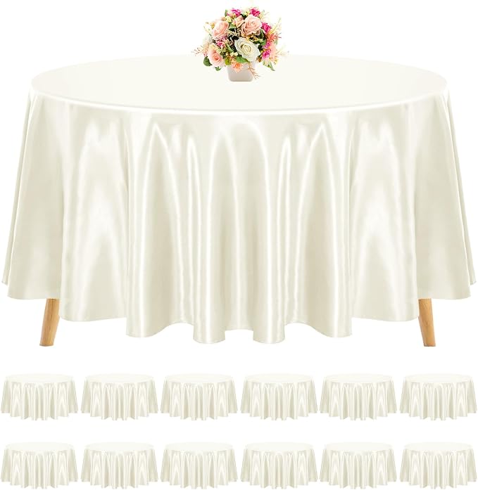 12 Pack 120 Inch Round Satin Tablecloth, Ivory by REWOMC