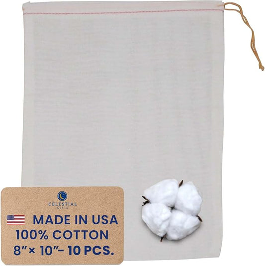 Celestial Gifts Reusable Cotton Muslin Bags with Drawstring, 10 Pcs, 8x10 | Large Drawstring Bags Bulk for Gifts, Parts, Party Favor & DIY Craft, 100% Cotton, Made in USA, Red Hem & Orange Drawstring by CelestialGifts