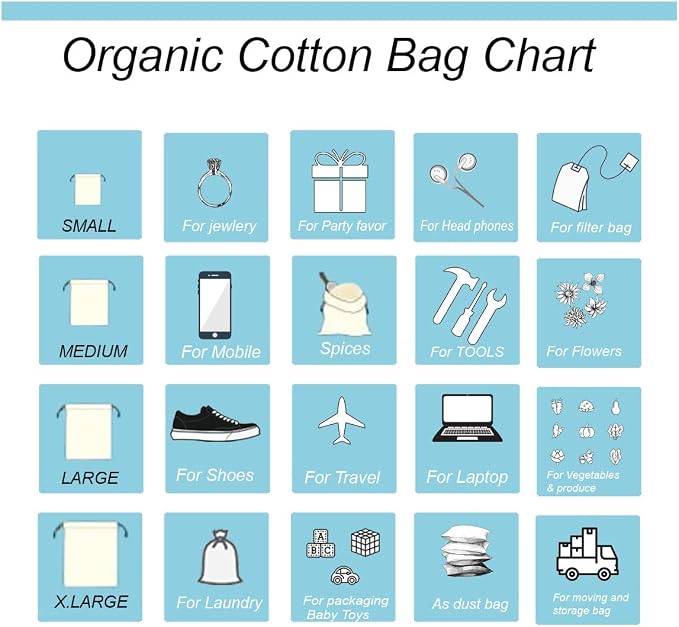 6x10 inches Natural Cotton Double Drawstring Reusable Produce Muslin Bags – Multipurpose Drawstring Storage Pouch for Everyday Use (Pack Of 100) - Image 6