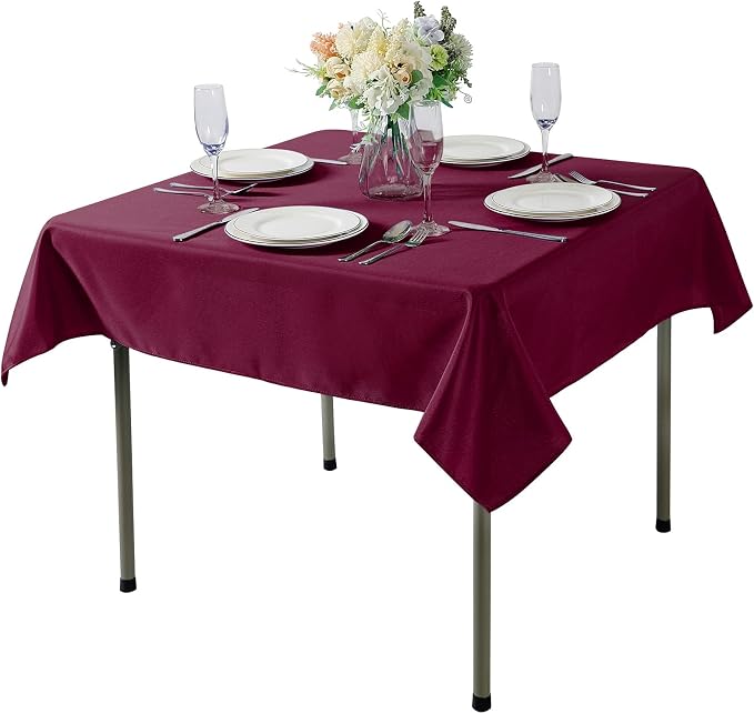 Cupuamon Square Tablecloth 52x52 inch Washable Polyester Fabric Table Cloth for Wedding Party Dining Banquet Decoration（52x52,Burgundy） by Cupuamon