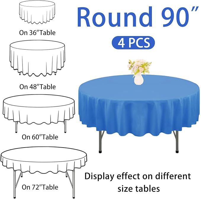 4 Pack Round Tablecloth 90 Inch Polyester Washable Fabric Table Covers for Wedding Dining Table Buffet Parties Banquet Decoration（Blue） - Image 2