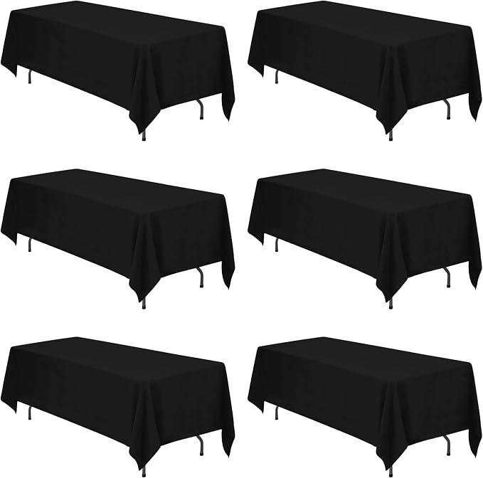 BRILLMAX 6 Pack Black Tablecloths 70x120 Inch for 6-8ft Rectangle Tables | 150 GSM Polyester Fabric, Universal Fit, Water, Stain & Wrinkle Resistant Cloth Cover for Wedding Reception Banquet Party by BRILLMAX
