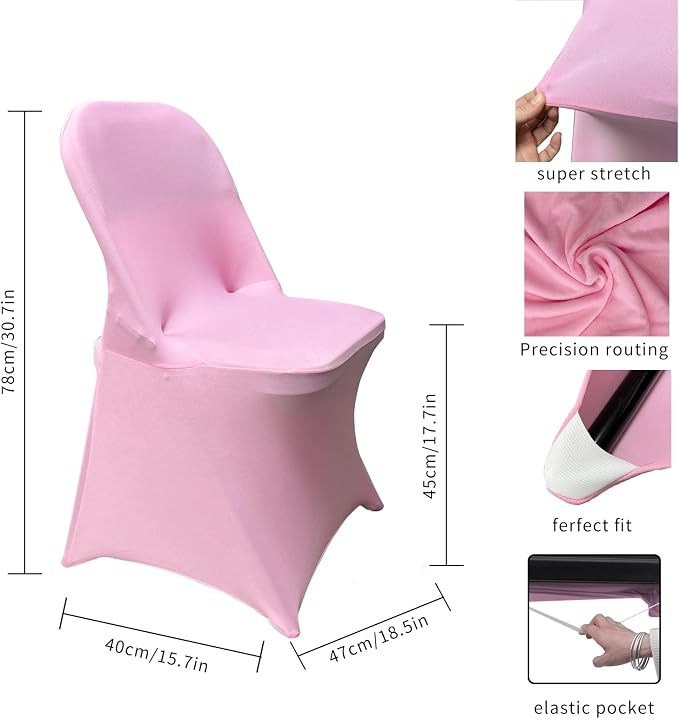 HAINARverS Folding Chair Covers for Wedding, 10pcs Pink | Stretch Spandex Washable Fabric Chair cover, Decoration Chair Cover for Wedding, Party, Banquet, Birthday, Conference, Event - Image 3