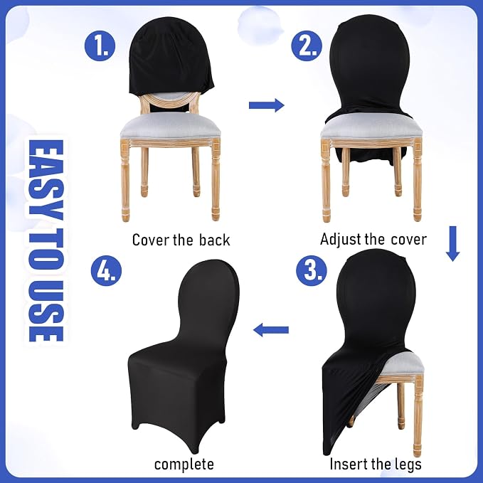 Macarrie 60 Pcs Chair Covers Wedding Seat Slipcovers Polyester Spandex Folding Chair Covers for Wedding, Banquet Party, Celebration Event, Dining Room, Living Room(Black) - Image 2
