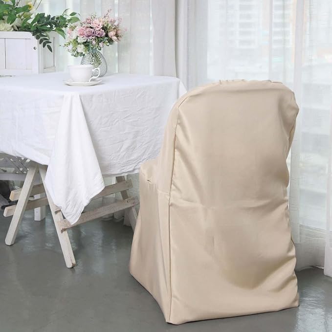 Efavormart 10 Pack Nude Linen Polyester Folding Chair Covers for Dining Chairs Party Wedding Banquet Outdoor Event Catering Slipcovers - Image 9