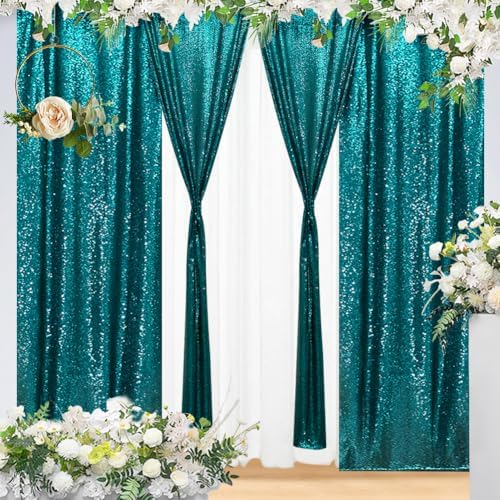 Eternal Beauty Teal 3mm Sequin Backdrop 2x8 Ft 2 Pack Wedding - Image 5