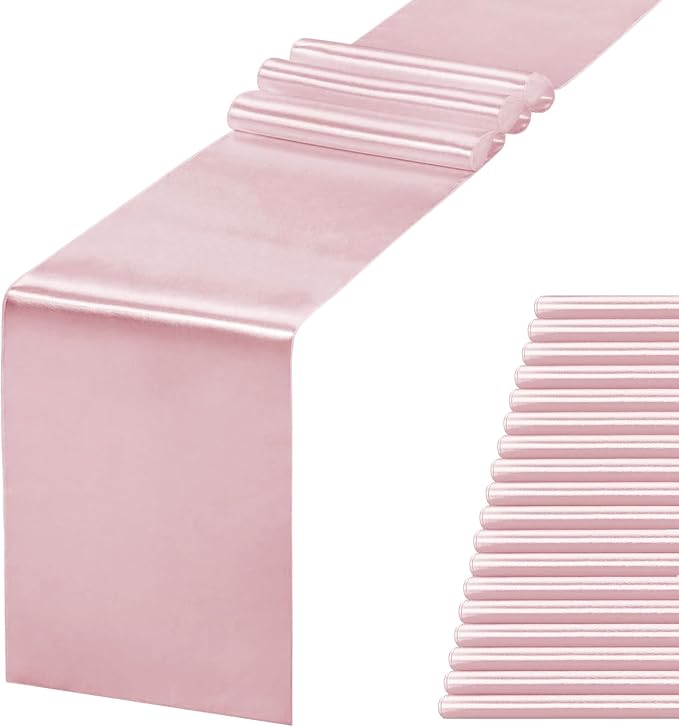 20 Pack Satin Table Runner 12 X 108 Inch Silk Table Runner for Party,Wedding, Birthday, Banquets,Decoration(Rose Gold) by Jevix