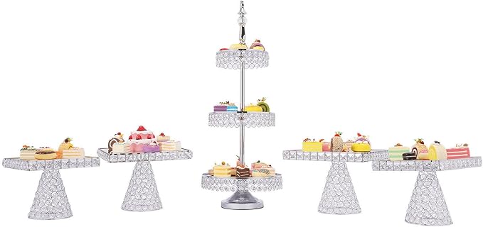 5 PCS Cake Stand Set,Crystal Dessert Table Display Set Tiered Cupcake Holder Candy Fruit Plate Decoration for Wedding Birthday Party Celebration - Image 6