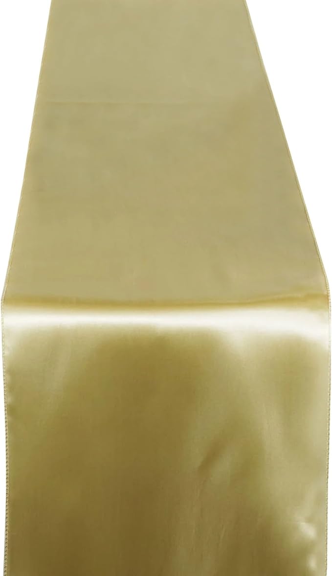 Balsa Circle 10 pcs 12 x 108 inch Champagne Satin Table Runners Wedding Table Top Party Supplies Reception Linens Decorations by BalsaCircle