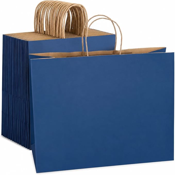 Large Kraft Paper Bags with Handle Bulk for Shopping,70pcs,Navy Blue | 16x6x12 Inch,120GSM,Thick,Durable,8LB Load,Heavy Duty for Retail ,event,boutiques,corporate gifts,wedding,party by Ronvir