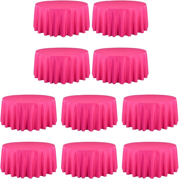 LTC LINENS 10 Pack 120 Inch Round Tablecloth Fuchsia for 60 Inch Round Table - Bulk Round Table Cover - Washable, Wrinkle Resistant Polyester Fabric Cloth for Wedding, Party by LTCLINENS