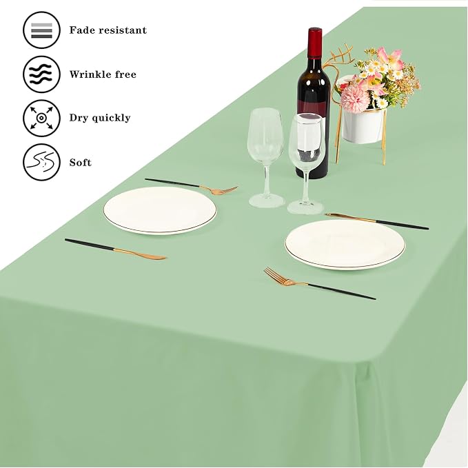 6 Pack Tablecloth 60 x 126 inch Polyester Table Cloth for 8 Foot Rectangle Tables,Stain and Wrinkle Resistant Washable Fabric Table Covers Polyester Sage Green Tableclothes for Wedding,Party,Banquet - Image 5
