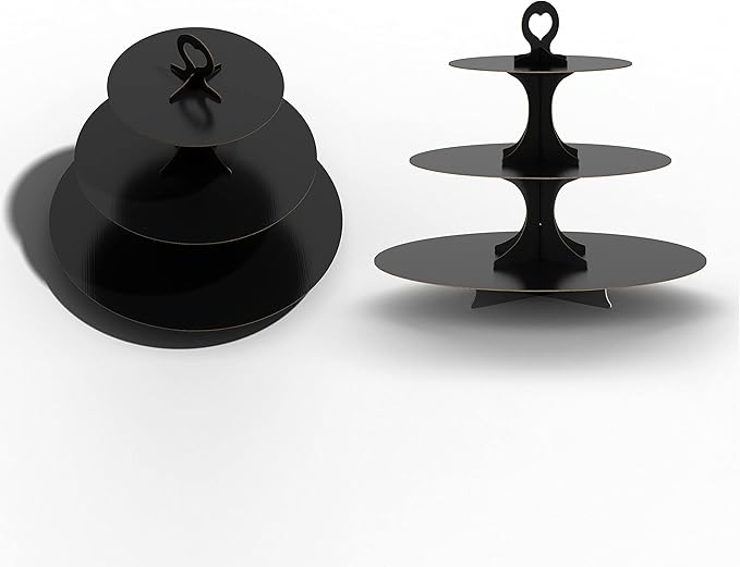 2 Pack Cupcake Stand Tower, BLISSUR Black 3 Tier Cupcake Stand, Cardboard Dessert Cupcake Stand Holder for Parties, Tiered Cupcake Stand (Black)