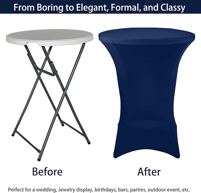 12 Pack Cocktail Spandex Tablecloth 32"x43" Cocktail Table Cover Fitted High Top Round Table for Bar Wedding Birthday Party Banquet (Navy Blue) - Image 5