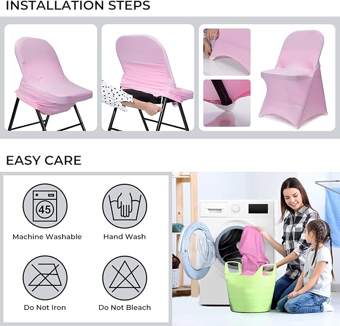 Babenest Stretch Spandex Folding Chair Covers for Wedding, 30PCS Pink | Upgraded Universal Washable, Fitted Chair Slipcovers Protector for Holidays, Banquet, Party, Easter Celebration - Image 6