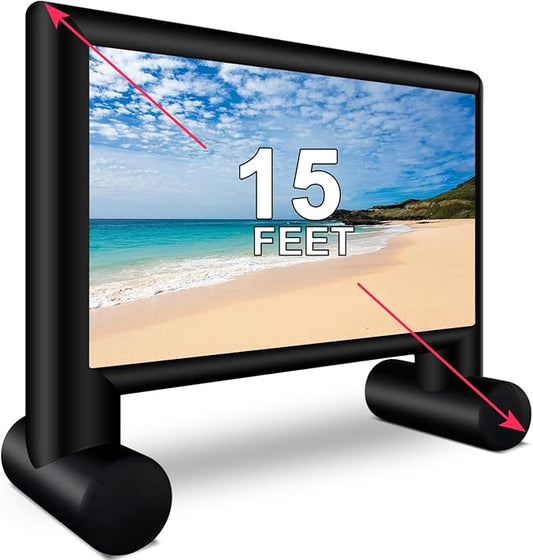 Inflatable Projector Screen 15ft Inflatable Movie Screen Outdoor with Air Blower and Storage Bag, Easy Set up, Front and Rear Projection for Outdoor Movie Night Backyard Pool Fun