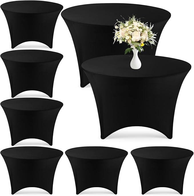 Preboun 8 Pack 48 Inch/ 4 FT Spandex Round Tablecloth Black Fitted by Preboun