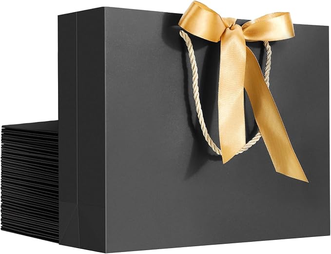EUSOAR Gift Bags with Ribbon, 20pcs 10.6"x3.1"x8.3" Thank You Gift Bags With Handles, Shopping Party Favor Welcome Gift Treat Bags Bulk for Wedding,Party Favors, Grocery,Baby Showers, Birthdays by EUSOAR