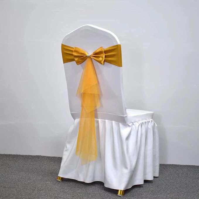 Polyester Stretch Chair Sashes Bands Organza Sash Bows Spandex Bows for Party Birthday Hotel Romantic Wedding Banquets Decoration (Dark Golden 6 PCS) - Image 5