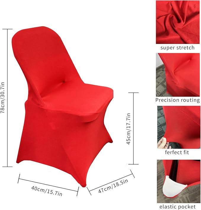 HAINARverS Stretch Spandex Folding Chair Covers 30PCS Red, | Universal Fitted Chair Cover Protector for Wedding,Party, Banquet, Holidays, Celebration, Decoration - Image 3