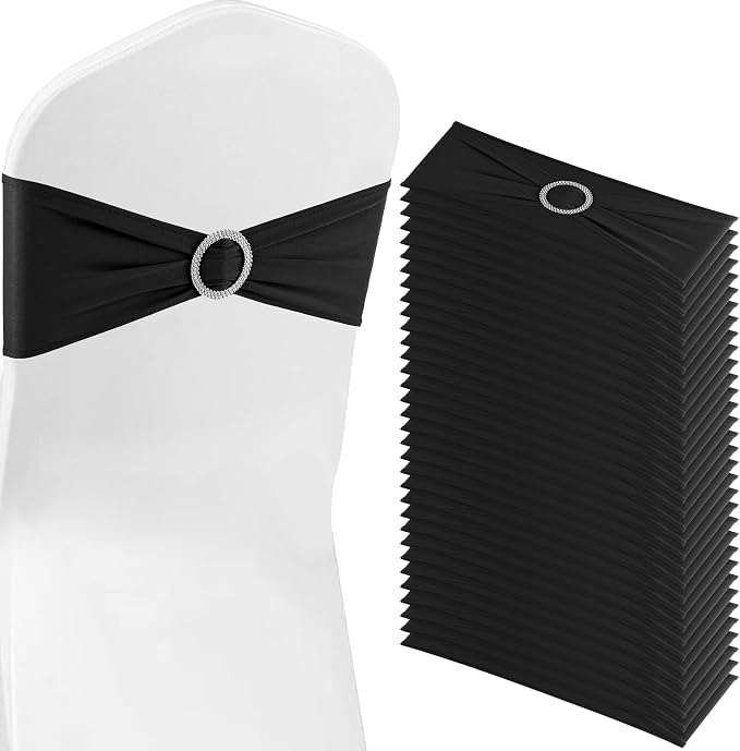 Black Chair Sashes 100 Pack Spandex Stretch Chair Band Sashes with Buckles for Folding Chairs Wedding Party Reception Baby Shower Events Banquet Decorations by Bringsparkletoeverydaylife