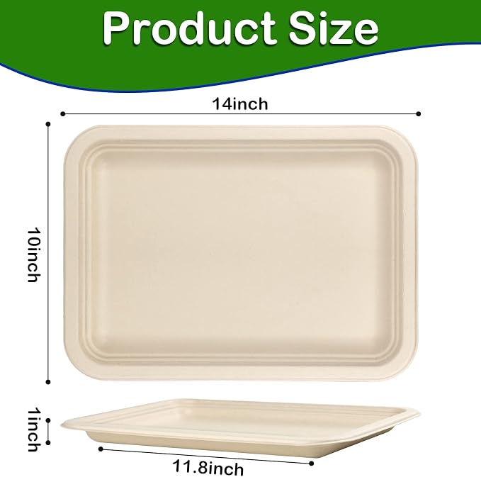 14 inch Large Paper Plates, 50 Pack Disposable Trays, 100% Compostable Paper Plates Heavy Duty, Eco Friendly Disposable Plates, Brown Paper Plates Dinner for Party BBQ Picnic | Heavy Duty Compostable Plates for Party Picnic Outdoor, Eco Friendly Dispos... - Image 2