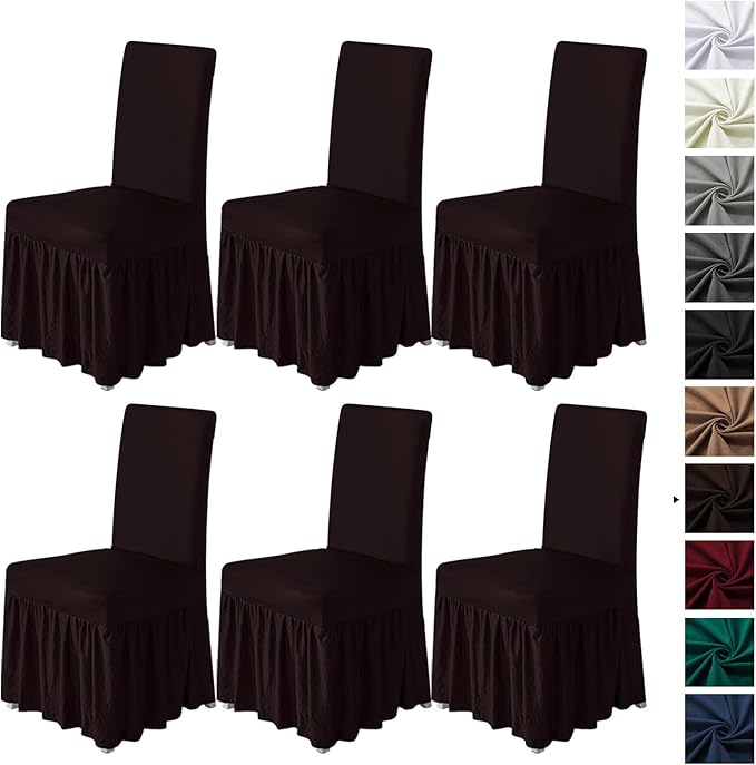molasofa Chair Covers for Dining Room Set of 6 Stretch Chair Slipcovers with Skirt for Kitchen Seat Protectors Wedding Banquet Decor Kids Pets Spandex Fabric Washable (6pcs, Chocolate) by Molasofa