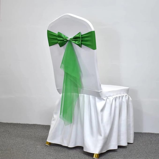 Polyester Stretch Chair Sashes Bands Organza Chair Sash Bows Spandex Bows for Party Birthday Hotel Romantic Wedding Banquets Decoration (Green 6 PCS) - Image 5