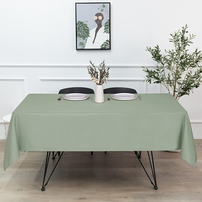 sancua Rectangle Tablecloth, 60 x 120 Inch, Sage Green | Stain and Wrinkle Resistant, Washable Polyester Cloth, Decorative Fabric Cover, For Dining Tables, Buffet Parties and Camping - Image 3