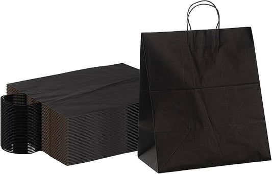 Restaurantware-Saving Nature 15.9 x 9.8 x 17.3 Inch Shopping Bags, 100 Large Retail Bags With Handles - Sustainable, Durable, Black Paper Merchandise Bags, For Wedding, Birthday Party Favor by Restaurantware