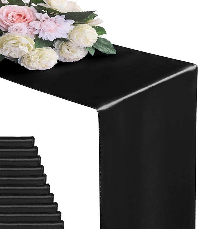 6Pack Table Runner 12 x 108 Inches Satin Silk Table Runner for Wedding, Birthday Party, Banquets, Graduations Decoration, fit Rectange and Round Table-Black by flohar