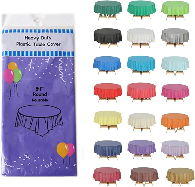 Evershine Case of 72 Pack Bulk Heavy Duty Purple Round 84" Plastic Table Covers Tablecloth (Reusable) (Round 84", Purple) by Evershine
