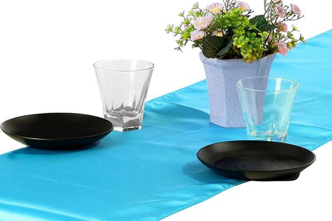 VDS Pack of 20 Satin Table Runners Charmeuse Sateen Silk Centerpiece Cloth Linen for Wedding Birthday Graduation Engagement Ceremony Event Party Banquet Table Decoration (12x108 inch)(Turquoise) - Image 4