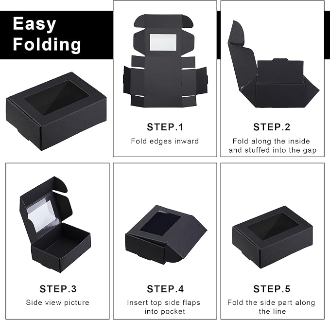 Zonon 60 Pcs Soap Boxes for Homemade Packaging, Mini Kraft Boxes with Window for Bakery Candy Soap Making Gift Packaging, 3.7x2.6x1.4 Inch (Black) - Image 7