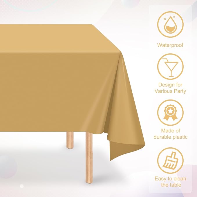 16 Pack Gold Plastic Tablecloth for Rectangle Tables, Premium Decorative Gold Disposable Table Cloths for Parties, Bulk Rectangle Party Table Cover for Birthday, Wedding, Anniversary, 54 x 108 Inch - Image 3