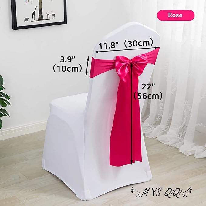 Pack of 50 Spandex Chair Bands Satin Chairs Sashes Chair Ribbons Bows Stretch Sashes for Wedding Party Events Banquet Hotel Home Kitchen Cover Decoration (50 PCS Rose) - Image 2