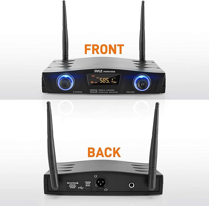 PYLE Compact UHF Wireless Microphone System - Pro Portable 1 Channel Desktop Digital Mic Receiver Set w/ Belt-Pack Transmitter, Receiver, Headset and Lavalier Mics, XLR, For Home, PA PDWM1988B,Black