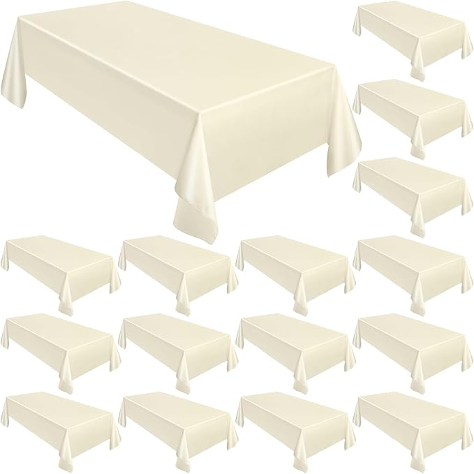 Moukeren Rectangle Tablecloths 58" x 102" for 6 ft Tables, Ivory, 18 Pack | Wrinkle Resistant Polyester, Reusable Washable Bulk Tablecloths, Wedding Party Restaurant by Moukeren