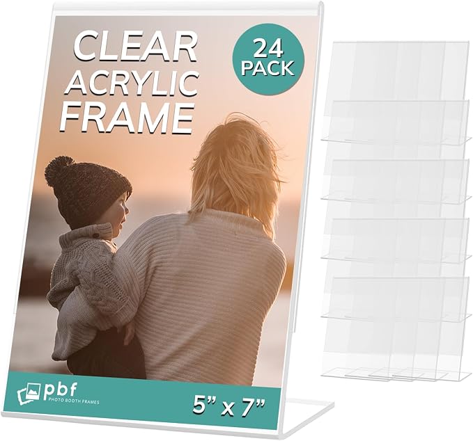 PBF 5x7 Acrylic Sign Holder | Vertical Stand Up Slanted Display | Clear Picture Frame, Menu Table Top Stand, Plastic Flyer Holder (96-Pack) by pbfPHOTOBOOTHFRAMES