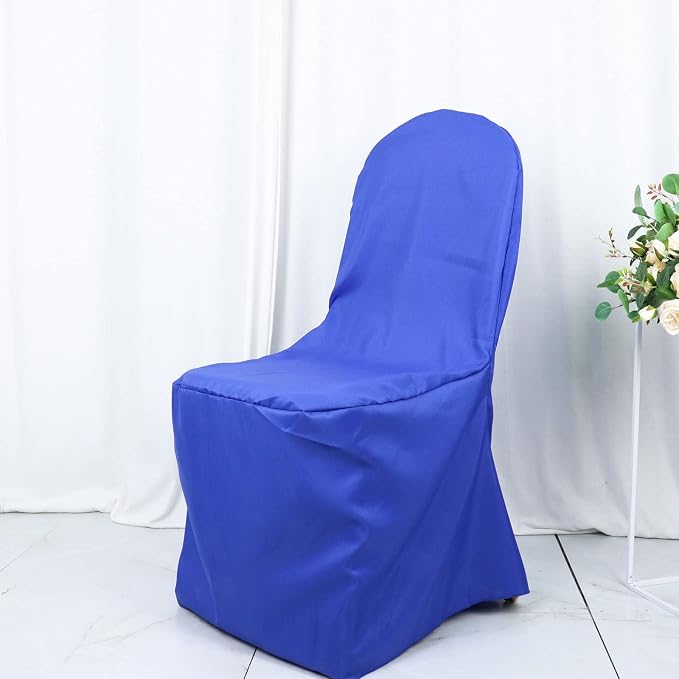 Efavormart 20PCS | Round Top Royal Blue Polyester Banquet Chair Covers Linen Dinning Chair slipcover for Wedding Party Event Catering - Image 7