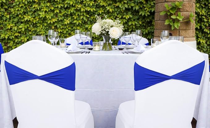 VDS Pack of 25 PCS | Royal Blue | Spandex Chair Sashes Bows Without Buckle | Stretch Elastic Banquet Universal Folding Chair Band Tie with for Wedding Party Conference Celebration Event Decoration - Image 6